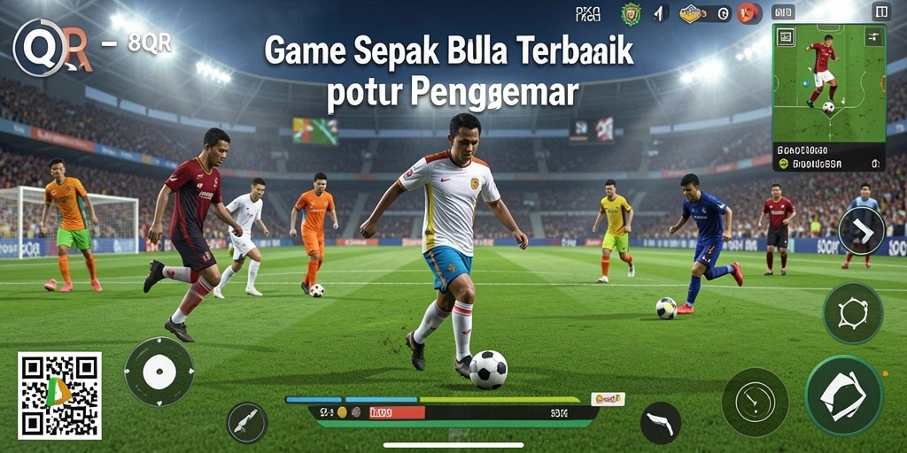 Screenshot utama 8QR menampilkan aksi seru dalam pertandingan sepak bola.