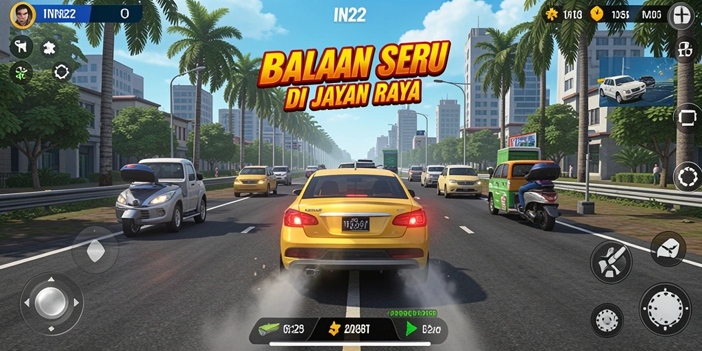 Gameplay balap seru di IN22 dengan berbagai mobil yang menantang.
