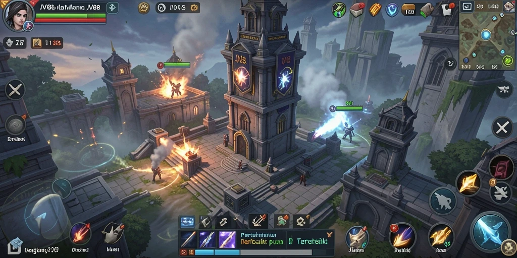Screenshot gameplay JV88 menampilkan pertahanan menara yang menarik dan penuh strategi.