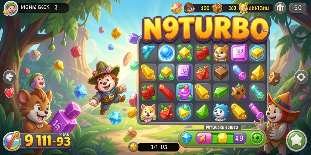 Tangkapan layar menampilkan gameplay seru dan warna-warni N9TURBO.