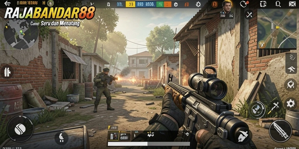Tampilan gameplay seru dalam RAJABANDAR88 dengan aksi FPS.