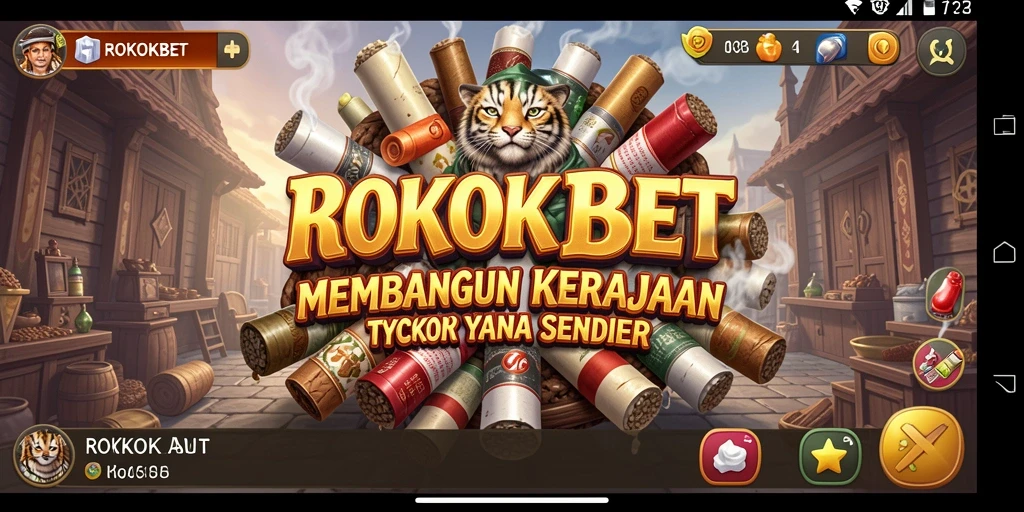 Tampilan gameplay ROKOKBET yang menggambarkan suasana bisnis Tycoon.