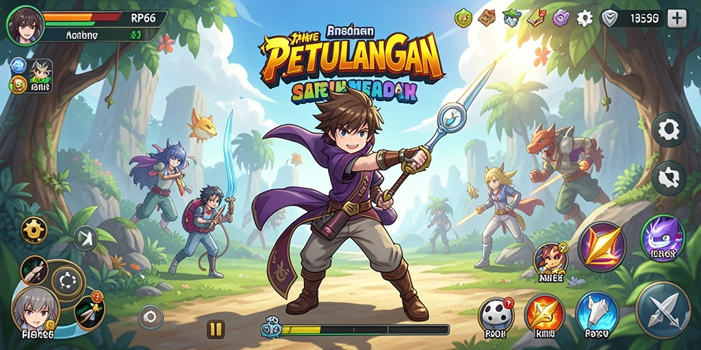 Tampilan gameplay RP66 yang menarik dengan karakter Anime berwarna-warni.