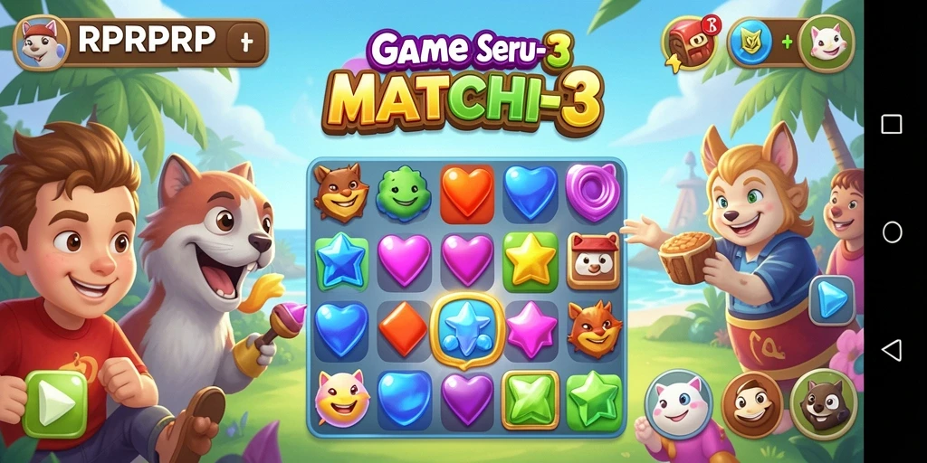Tampilan utama RPRPRP dengan gameplay Match-3 yang menarik.