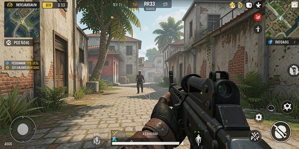 Tampilan gameplay menarik dari RR33, dengan aksi tembak-menembak yang seru.