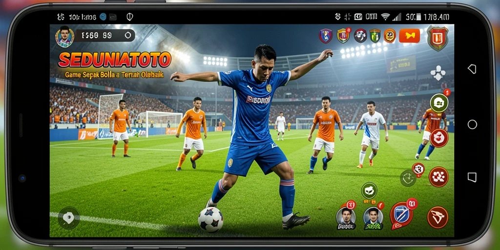 Screenshot game SEDUNIATOTO menampilkan aksi seru di lapangan sepak bola.