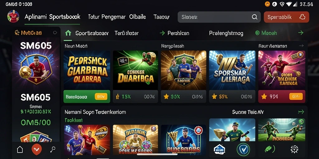 Tampilan utama SM605 dengan antarmuka taruhan olahraga yang menarik.