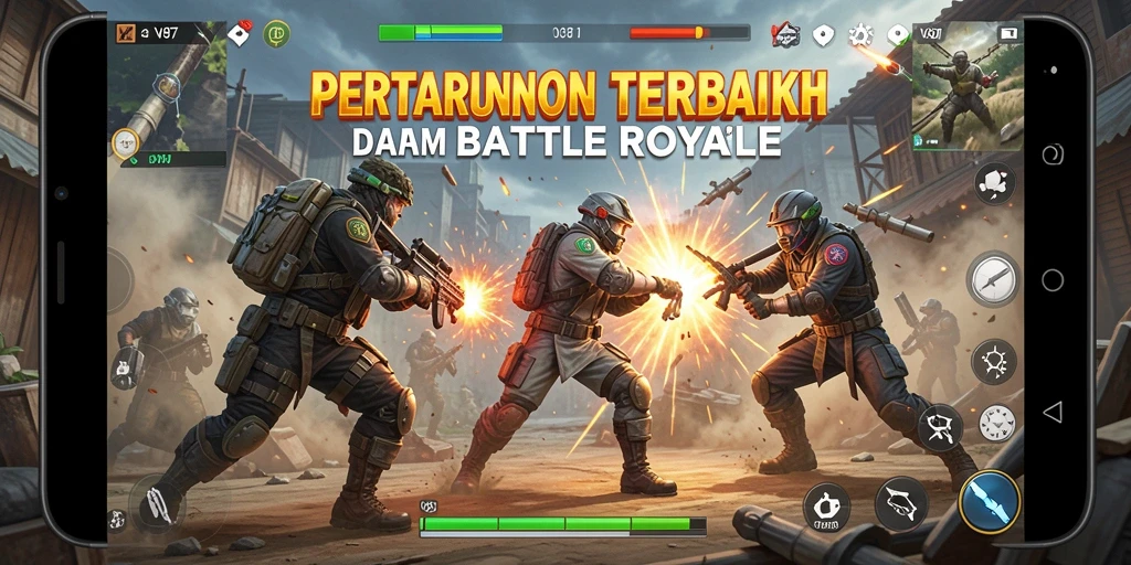 Screenshot V87 menampilkan aksi intens dalam permainan Battle Royale.